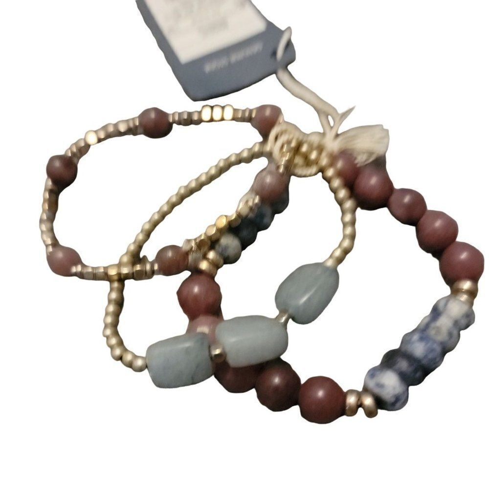 Universal Thread Womens Multicolor Beaded Stone Stretch Bracelet Set Of 3 18$